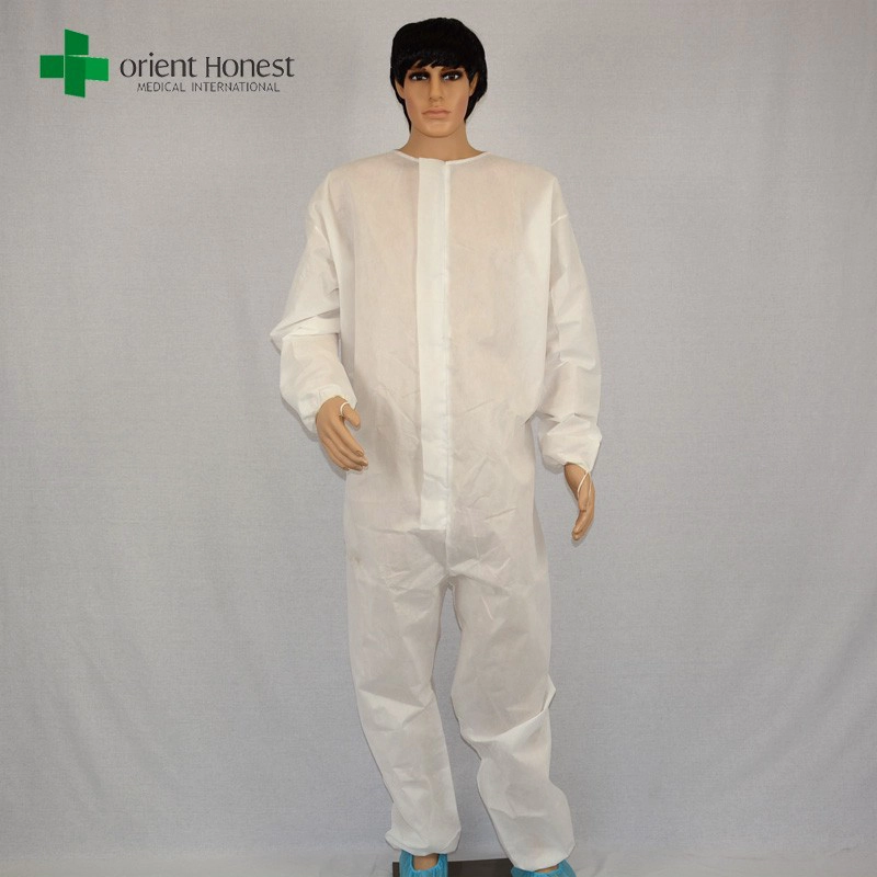 Disposables Kleidung, Schutz weißen Overalls, SMS Overalls mit Reißverschluss Frontklappe