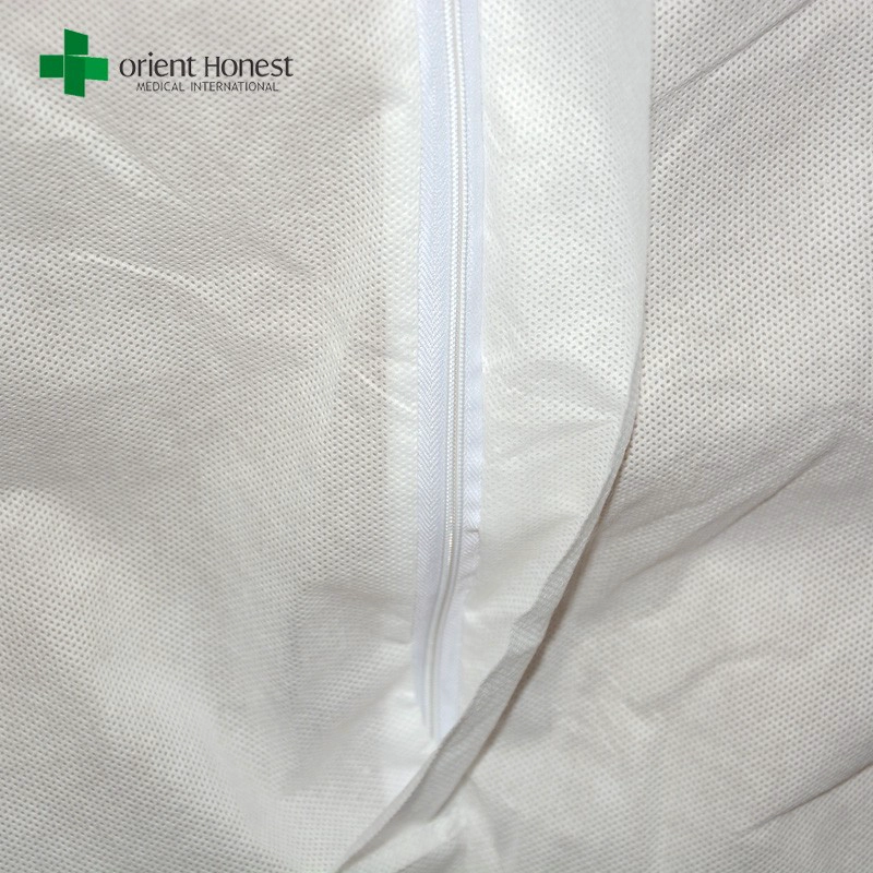 Disposables Kleidung, Schutz weißen Overalls, SMS Overalls mit Reißverschluss Frontklappe