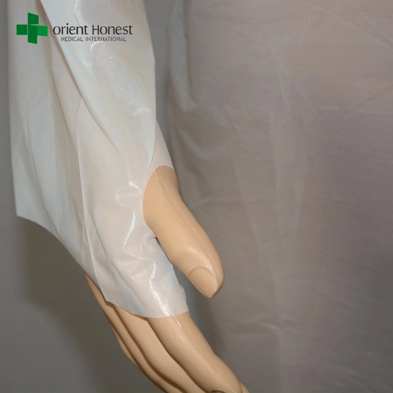 fornecedor para bata descartável isolamento CPE, impermeável fornecedor vestidos CPE, estilo CPE batas hospitalares one piece