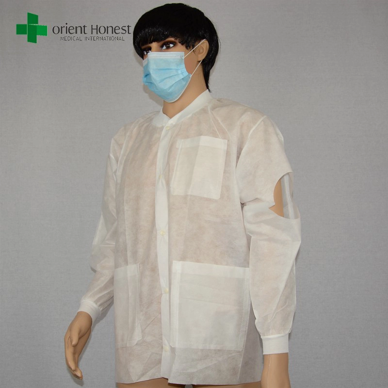 bianco blu OEM cappotto usa e getta non tessuto da laboratorio, a basso costo camici monouso per bambini, polipropilene laboratorio all'ingrosso cappotto