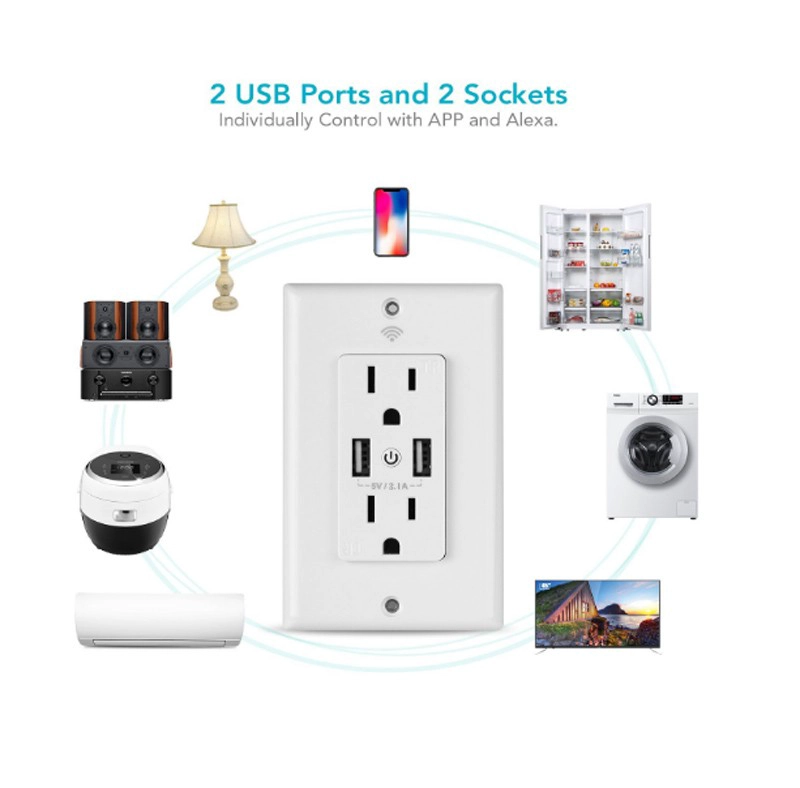 3.1A USB الإخراج الأمريكية القياسية الأمازون اليكسا واي فاي غطاء مقبس مأخذ الذكية مع الصمام الخفيفة