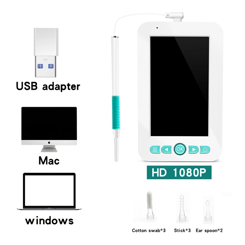 4.3 Inch Hd Monitor 2mp 5.5mm Camera Ear Cleaning Endoscope Portable Video Otoscope