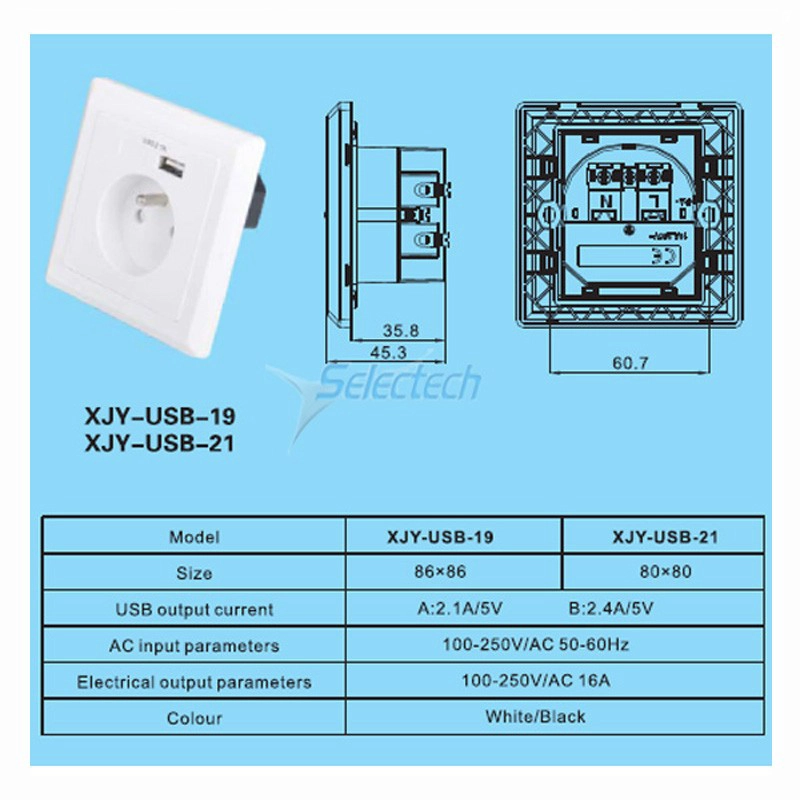 Placa de parede francesa do soquete do schuko da UE 86 com o carregador da parede de 5V 2.1A USB