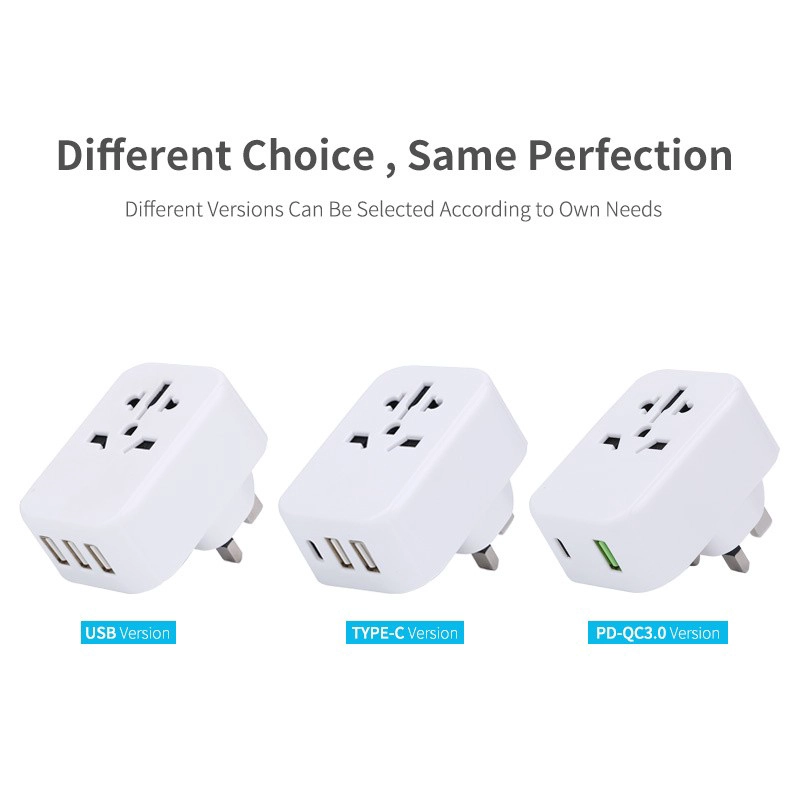 PD QC international quick travel adapter universal US UK AU EU type C USB port world travel BS8546 fast charger UK plug converte