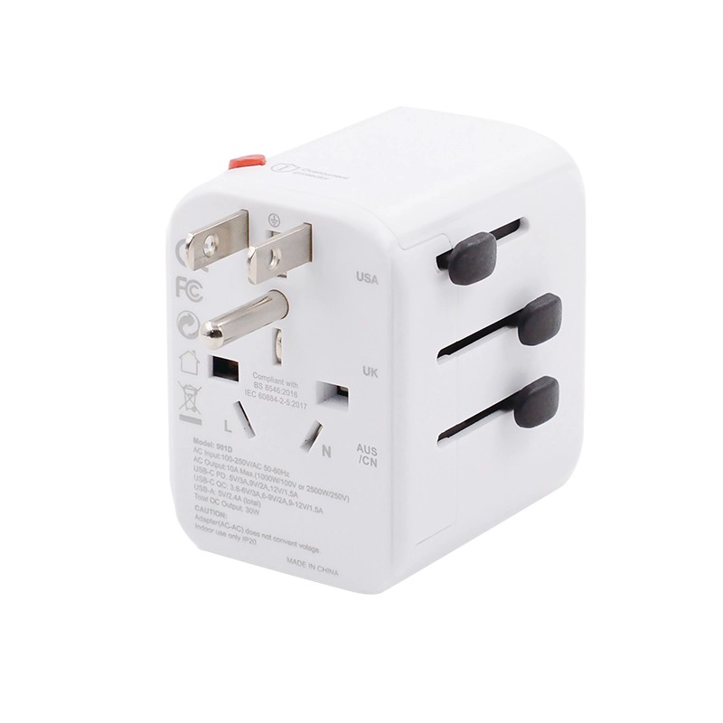 Adaptateur de voyage mondial le plus sûr ST-901D Chargeur rapide de type C + PD + QC USB * 4 avec certification BS