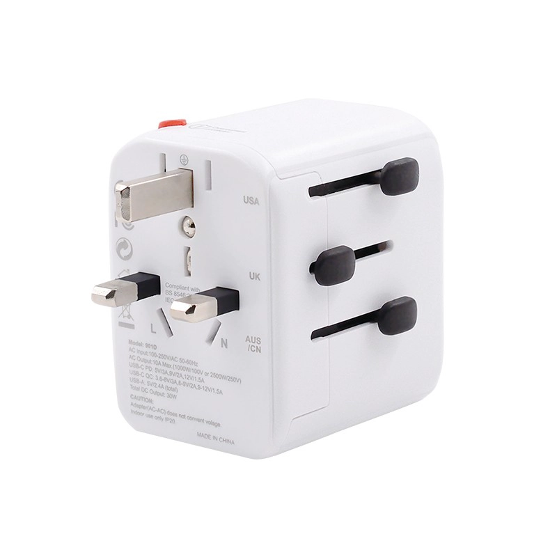 Adaptateur de voyage mondial le plus sûr ST-901D Chargeur rapide de type C + PD + QC USB * 4 avec certification BS