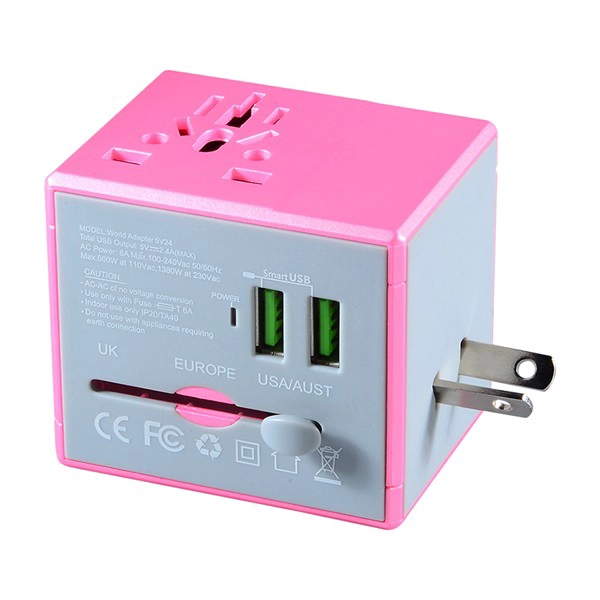 USA Europa Hot Sale Pink Travel Adapter Electrical Stecker Adapter dauerhaft Multi USB Adapter