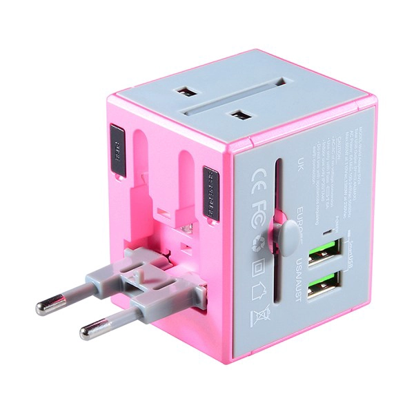 USA Europa Hot Sale Pink Travel Adapter Electrical Stecker Adapter dauerhaft Multi USB Adapter