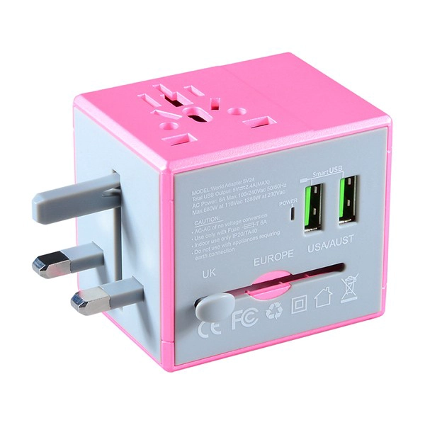 USA Europa Hot Sale Pink Travel Adapter Electrical Stecker Adapter dauerhaft Multi USB Adapter
