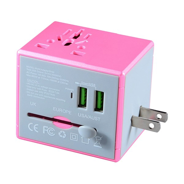 USA Europa Hot Sale Pink Travel Adapter Electrical Stecker Adapter dauerhaft Multi USB Adapter