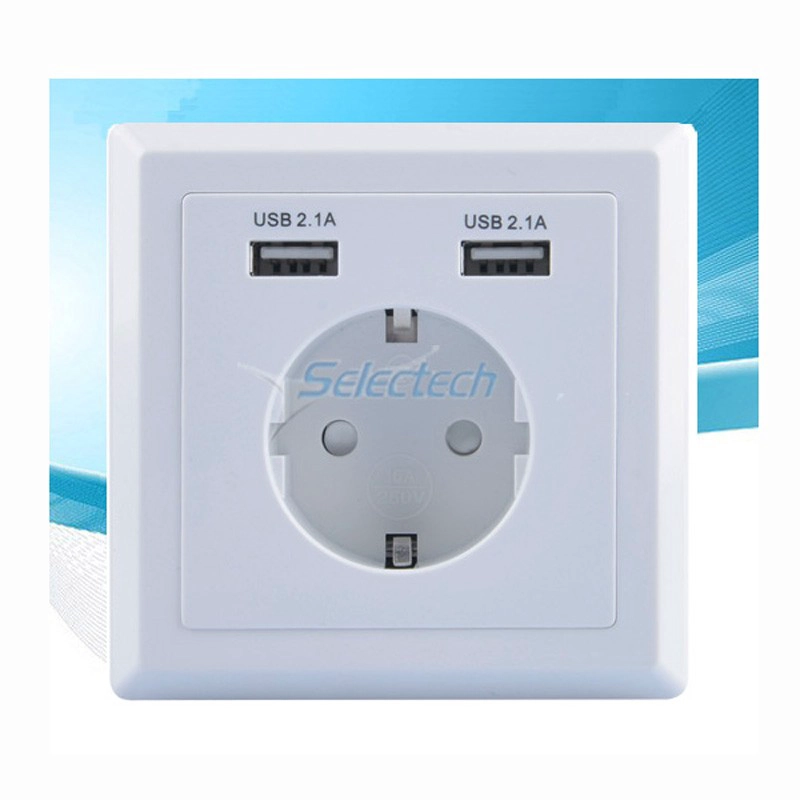 USB-18B EU Schuko socket 86 * 86 square German type Wall in AC socket with Dual ports USB Charger