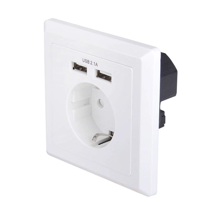 Prise USB Schuko USB-20 / 20B de type 80 * 80 de type allemand Plaque murale Deux ports Chargeur USB