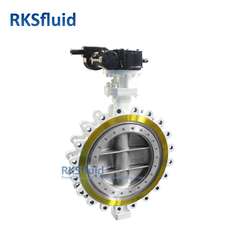 China RKSfluid brand API WCB SS316 worm gear lug type triple eccentric butterfly valve DN600 class150lb manufacturer