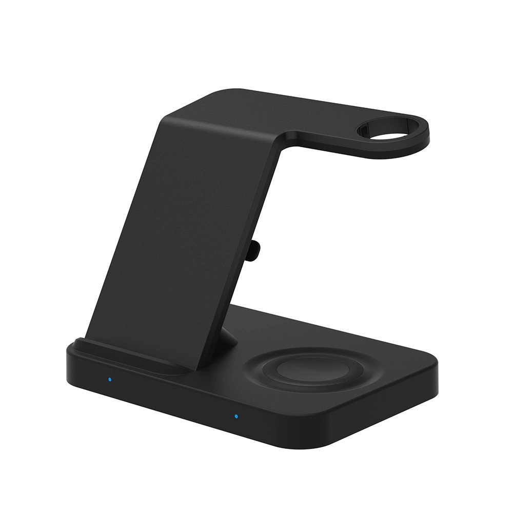 China Qi-zertifizierter 15-W-Wireless-Ladeständer für iPhone AirPods Galaxy Watch Buds mit zusätzlichem Stauraum für Apple Watch-Ladekabel (MH-Q475C) Hersteller