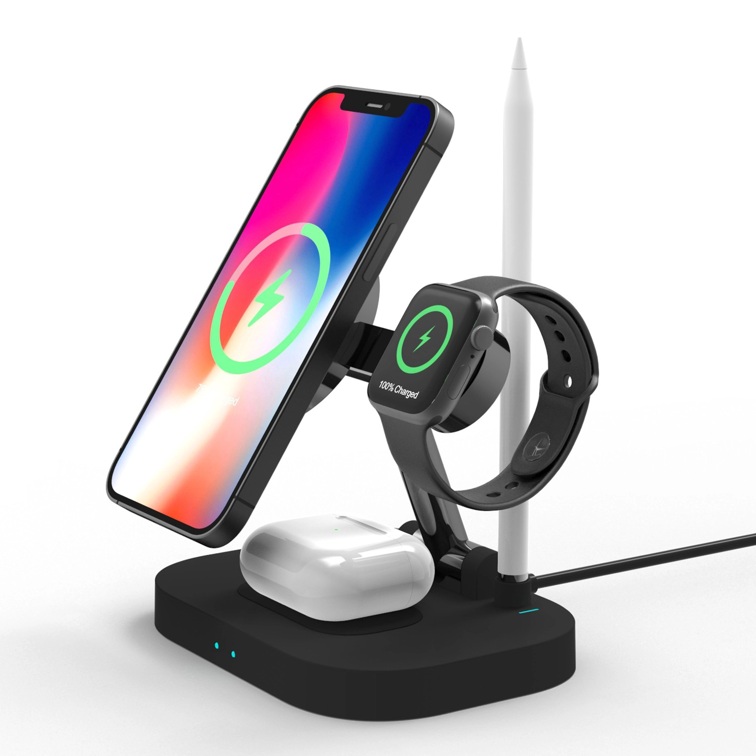 China Faltbare 4-in-1 magnetische MagSafe kabellose Ladestation und Stand-Tisch-Dock für iPhone Apple Watch AirPods und Apple Pencil (MH-Q485) Hersteller