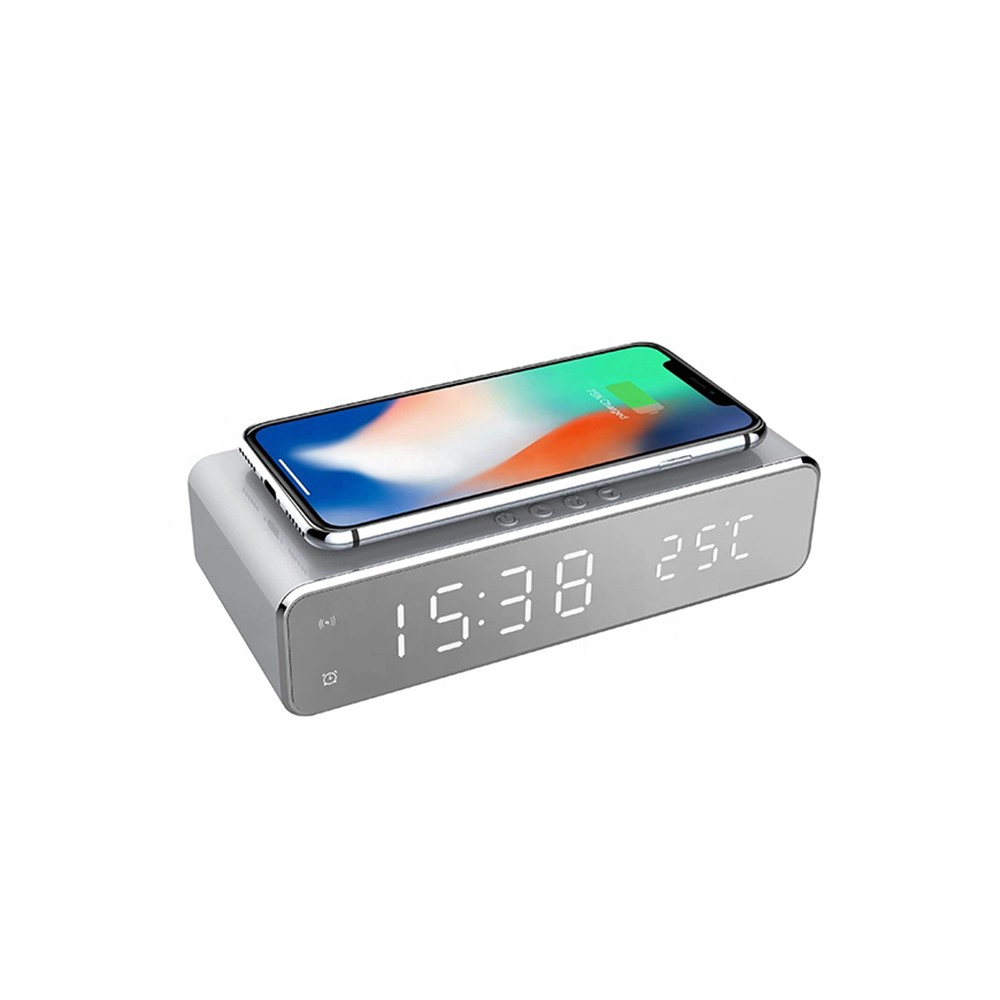 China Factory Direct Wireless Charging Alarm Clock and Desktop Wireless Charger Clock with Thermometer F/C Date LED Digital Display (MH-D65) manufacturer