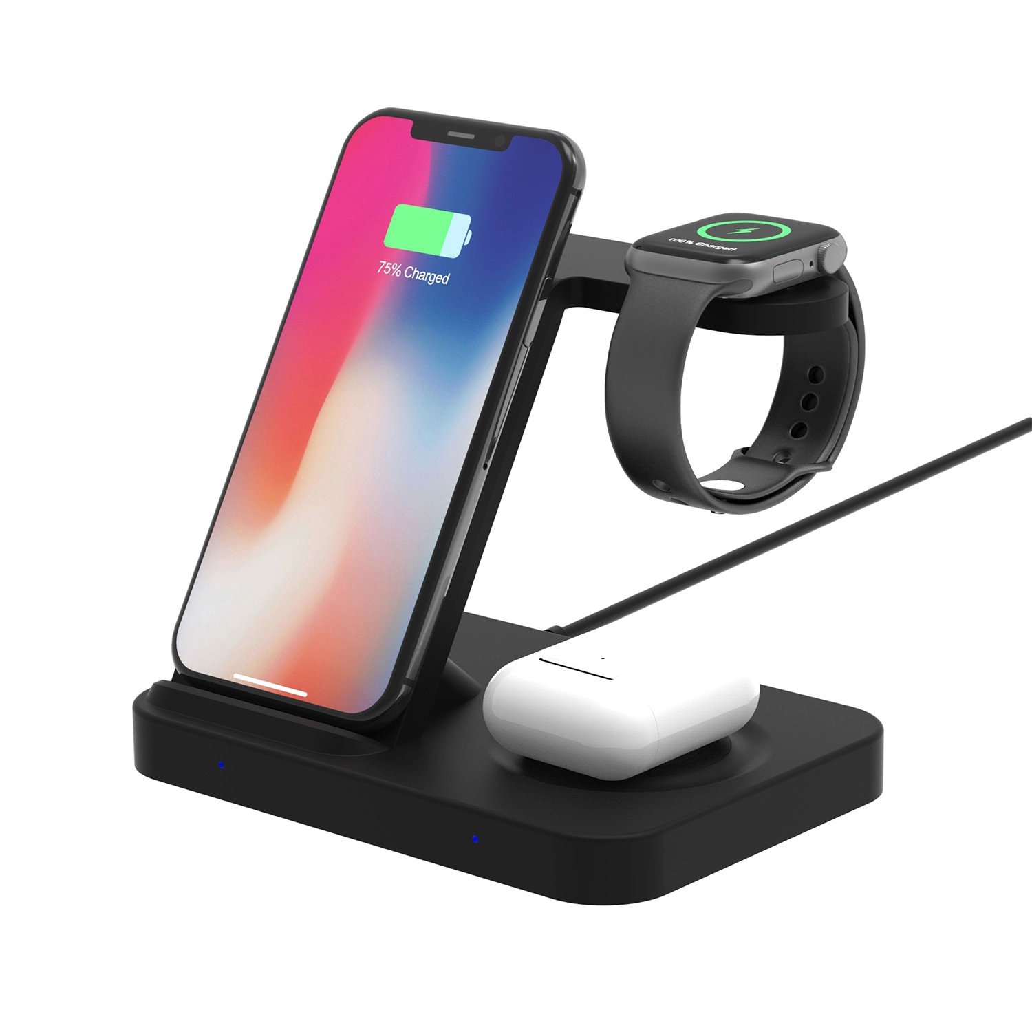 China 4-in-1-Schnellladestation für kabelloses Laden für iPhones und AirPods, Galaxy Buds und alle Apple Watch-Serien mit zusätzlichem USB-A-Ladeausgang (MH-Q475B) Hersteller
