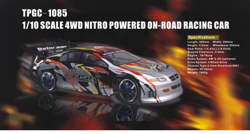 1/10th scale 4WD nitro powered on-road racing car TPGC-1085,High Quality RC Model Car,1/10 car,on-road racing car,4WD Car,CHINA TOPWIN INDUSTRY CO.,LTD