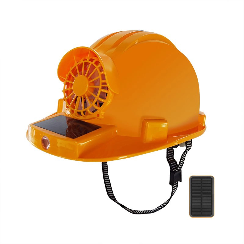Polycrystalline solar panels safety hard hat Outdoor industrial use with fan and torch light