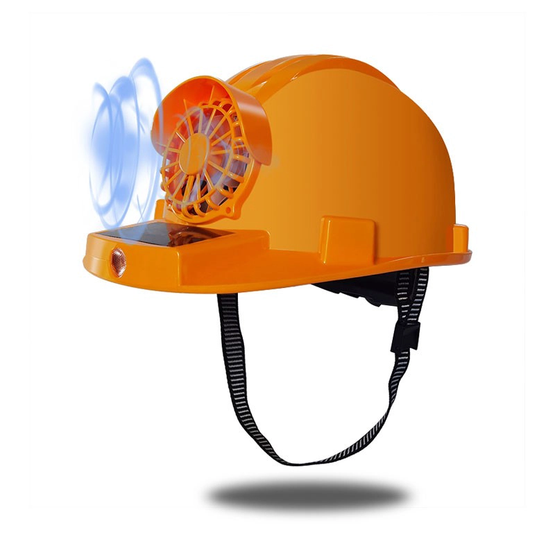 Polycrystalline solar panels safety hard hat Outdoor industrial use with fan and torch light