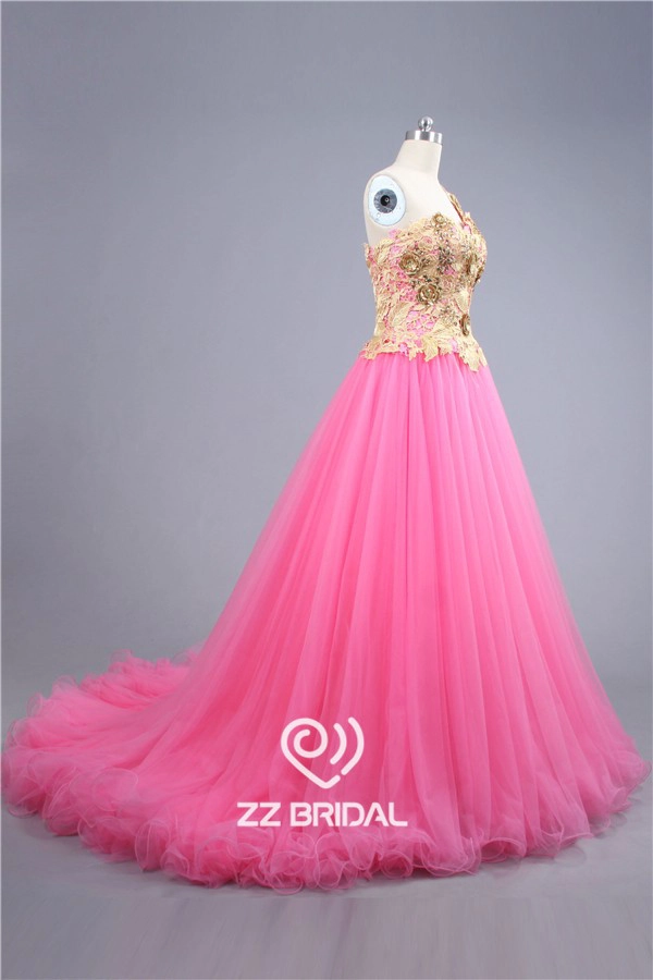 2016 última encaje guipur amarilla appliqued el vestido de novia de un solo hombro de color rosa de China