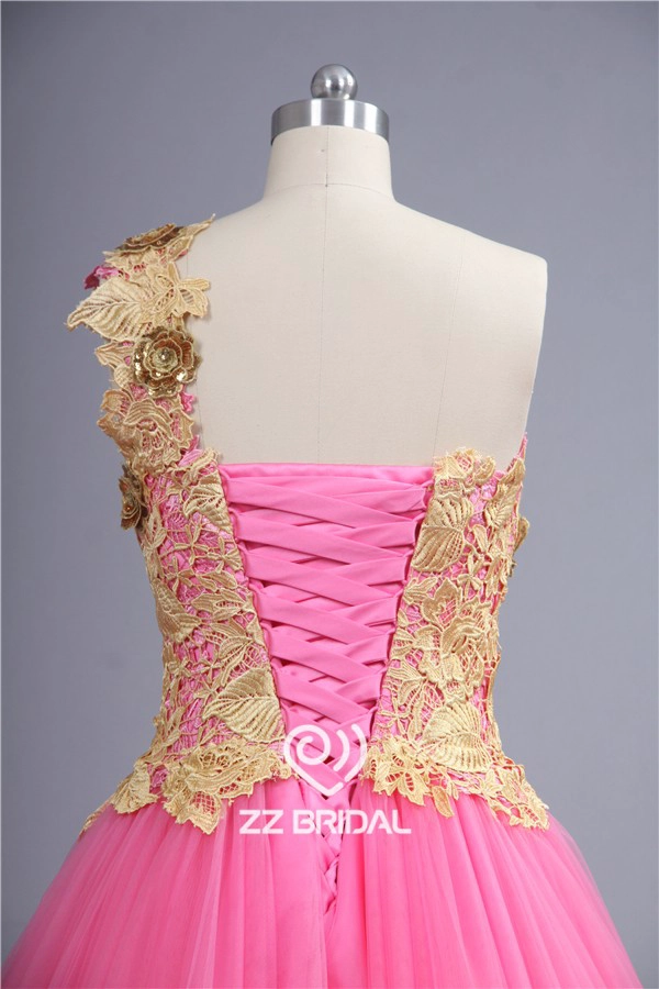 2016 última encaje guipur amarilla appliqued el vestido de novia de un solo hombro de color rosa de China