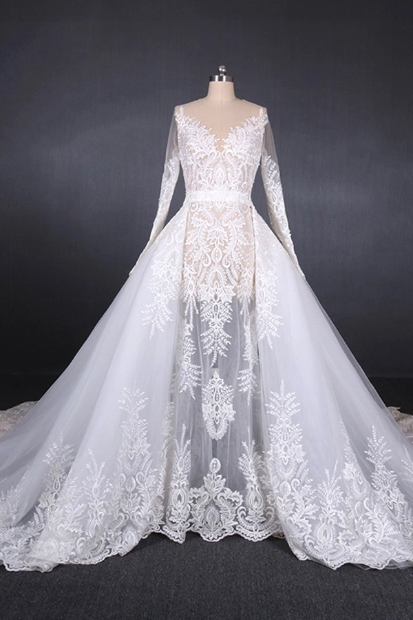 Vestido de novia 2019 último diseño vestido de novia marfil vestido de noiva con tren desmontable