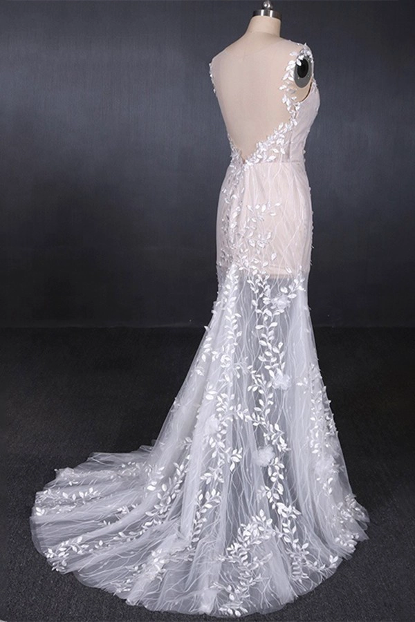 2019 nouveau design robes de mariée voir à travers sexy robe de noiva avec queue courte