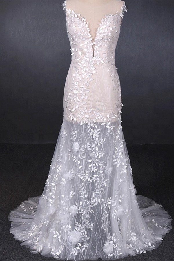 2019 nouveau design robes de mariée voir à travers sexy robe de noiva avec queue courte