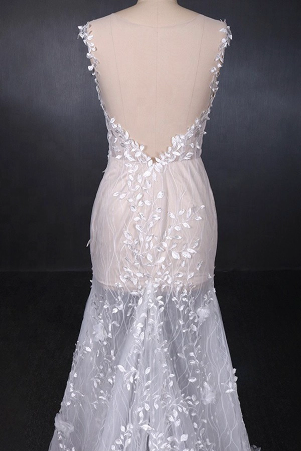 2019 nouveau design robes de mariée voir à travers sexy robe de noiva avec queue courte