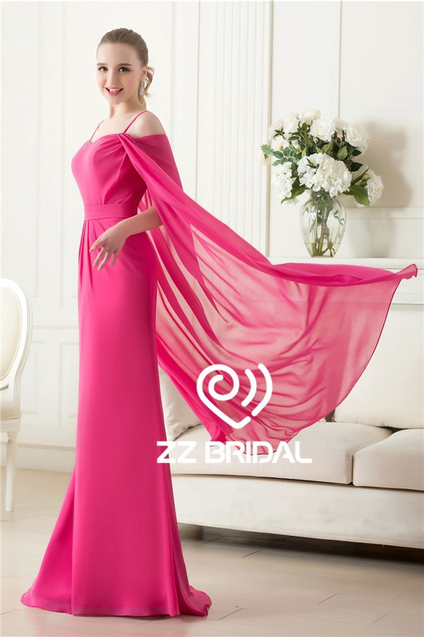 Actual imágenes espaguetis correa rosa roja vestido de noche de gasa con el mantón