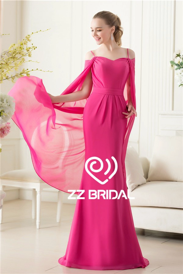Actual imágenes espaguetis correa rosa roja vestido de noche de gasa con el mantón
