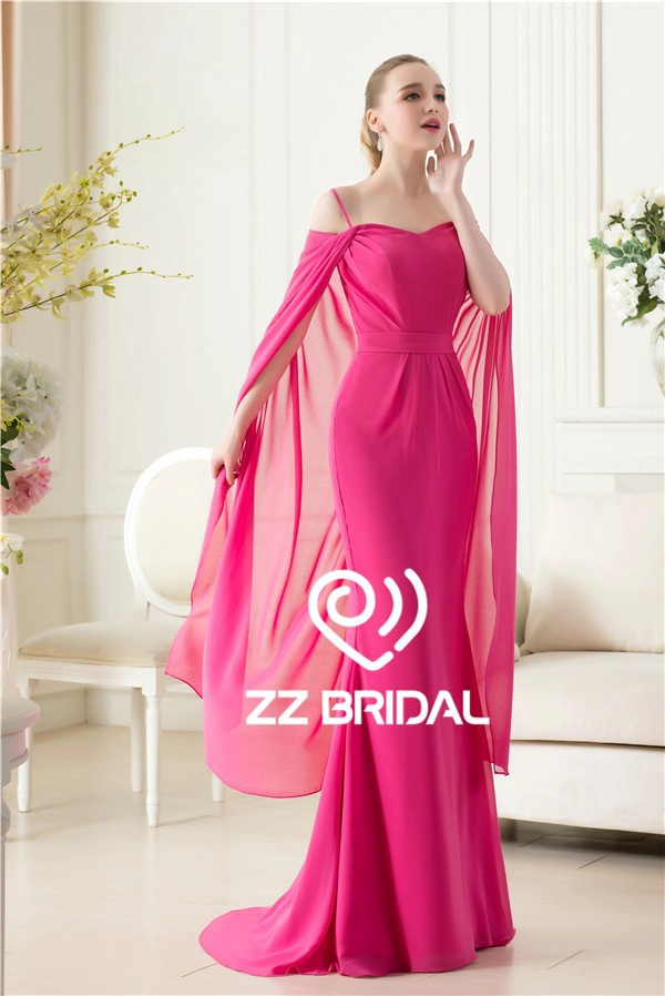 Actual imágenes espaguetis correa rosa roja vestido de noche de gasa con el mantón