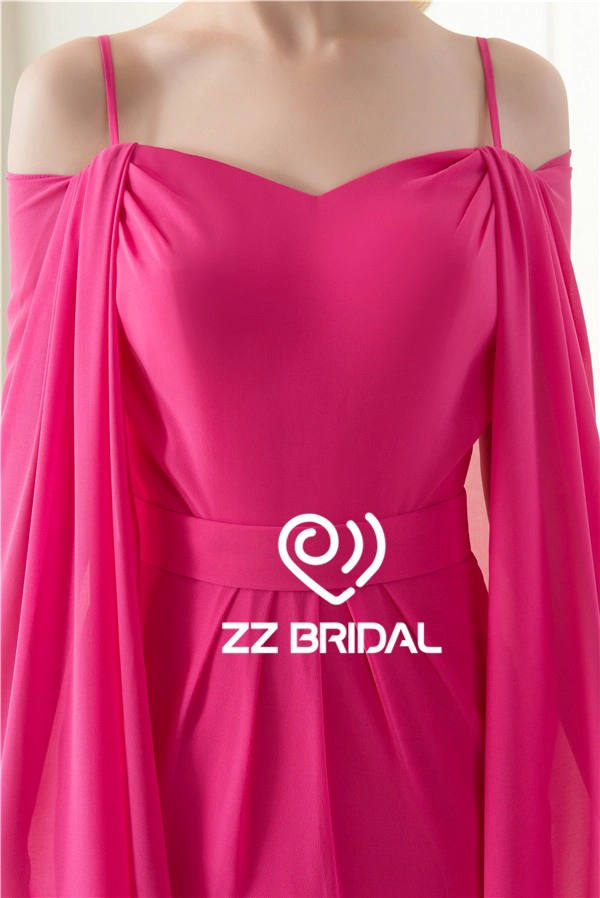 Actual imágenes espaguetis correa rosa roja vestido de noche de gasa con el mantón
