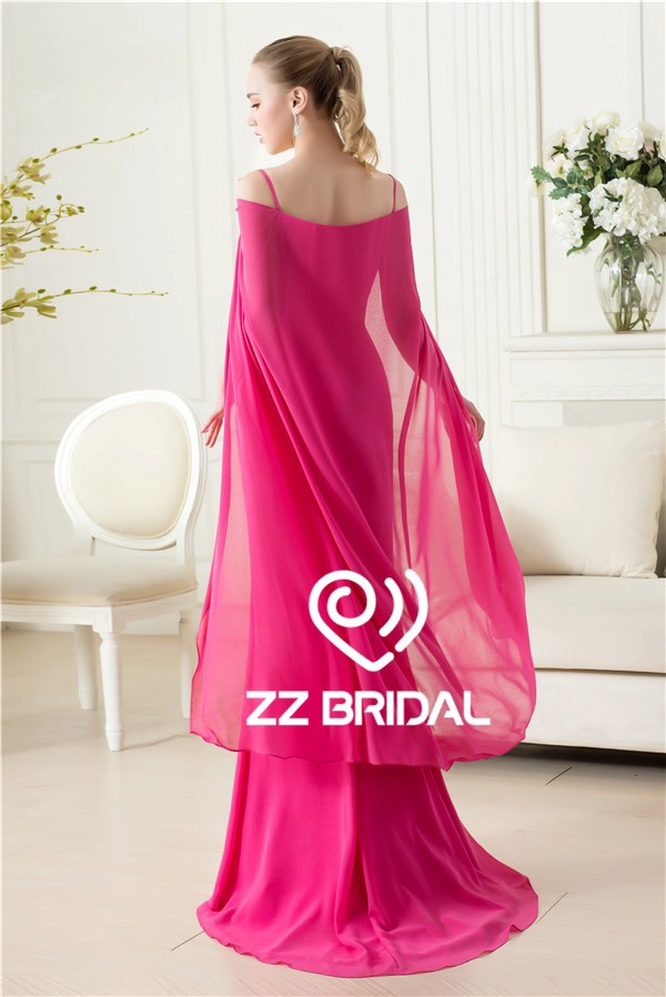 Actual imágenes espaguetis correa rosa roja vestido de noche de gasa con el mantón