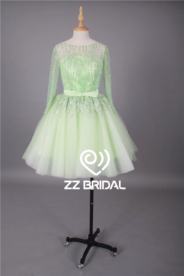 China Minirock Langarm Pailletten grün kurz Abendkleid