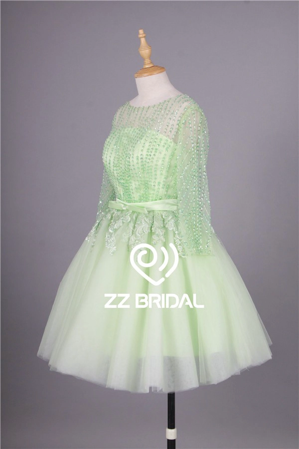 China Minirock Langarm Pailletten grün kurz Abendkleid