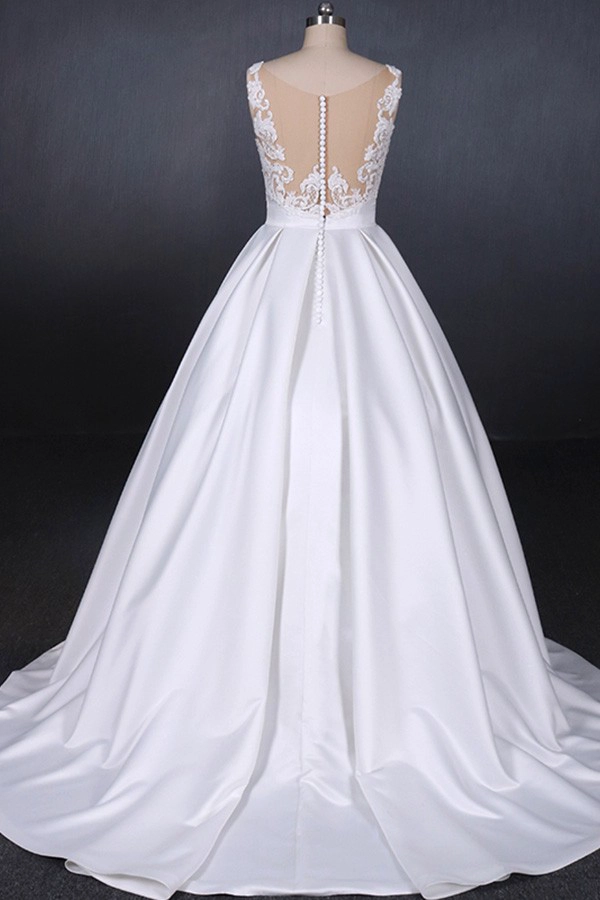 Tyylikäs syvä V-kaula-selkäpuolinen pelkkä todellinen kuva Yksinkertainen häätmekot Ruffled Satin Bridal Gowns