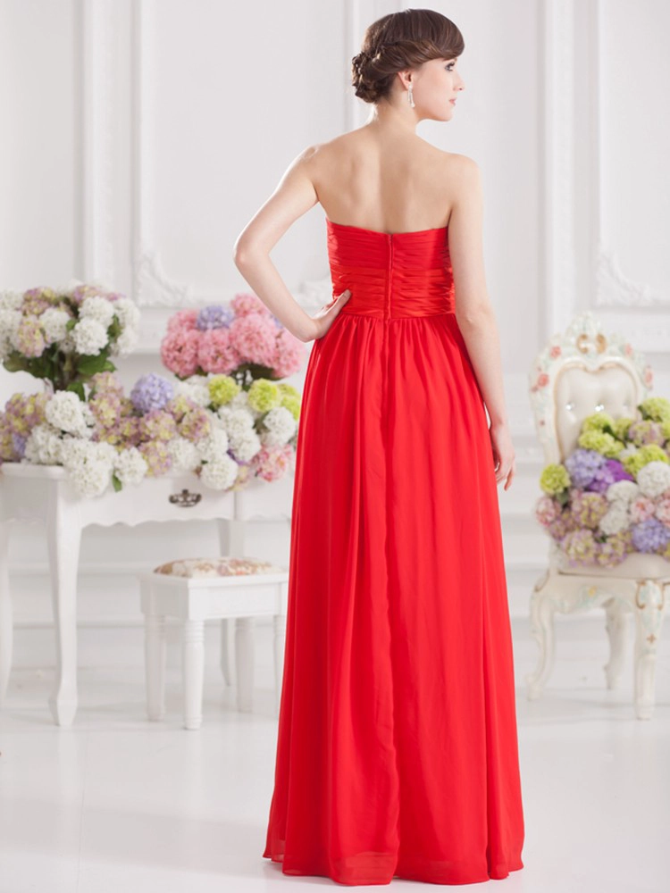 Elegant sleeveless red long chiffon evening dress