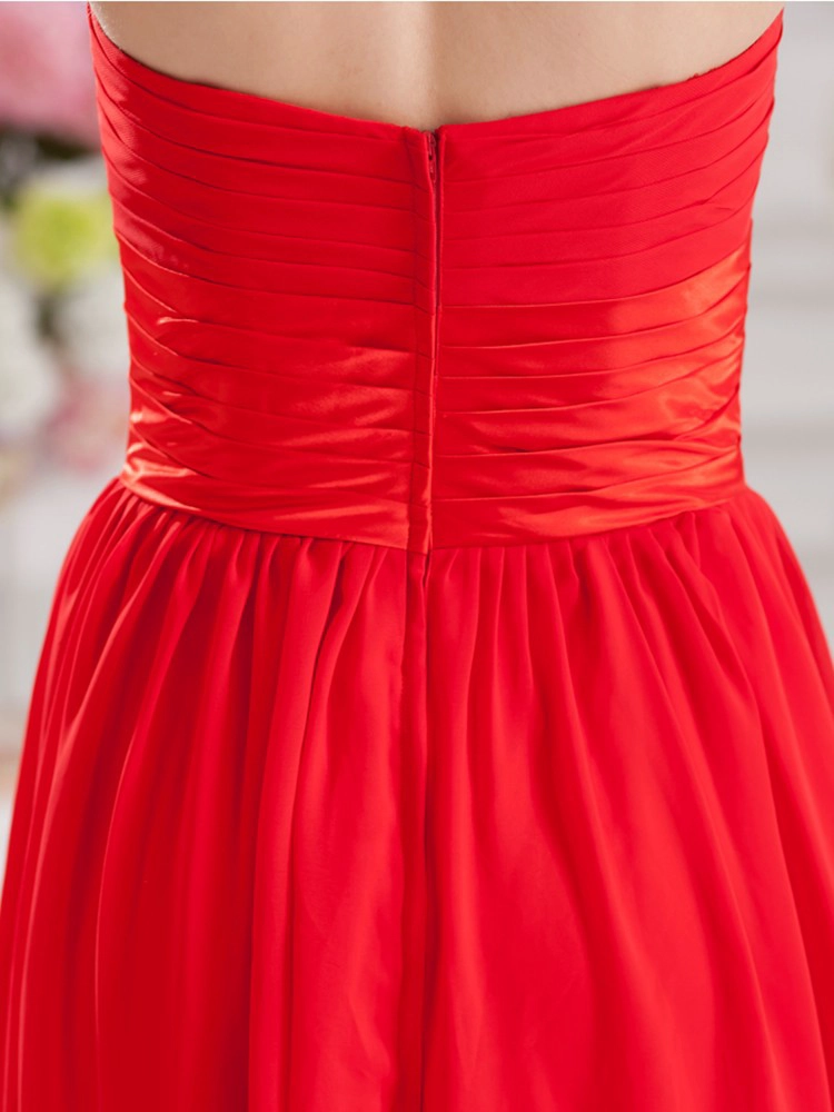 Elegant sleeveless red long chiffon evening dress