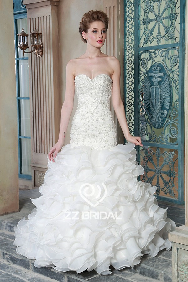 Volledige lijfje kralen lieverd organza zeemeermin bruidsjurk met trein fabriek