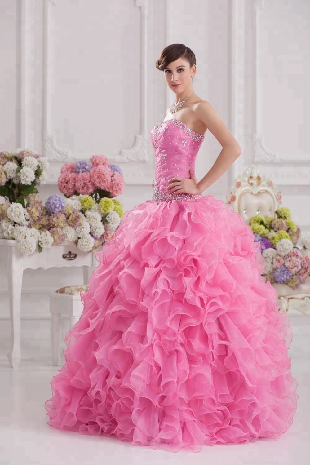 Heavy Beading Pink Ball Gown Quinceanera Prom Dress
