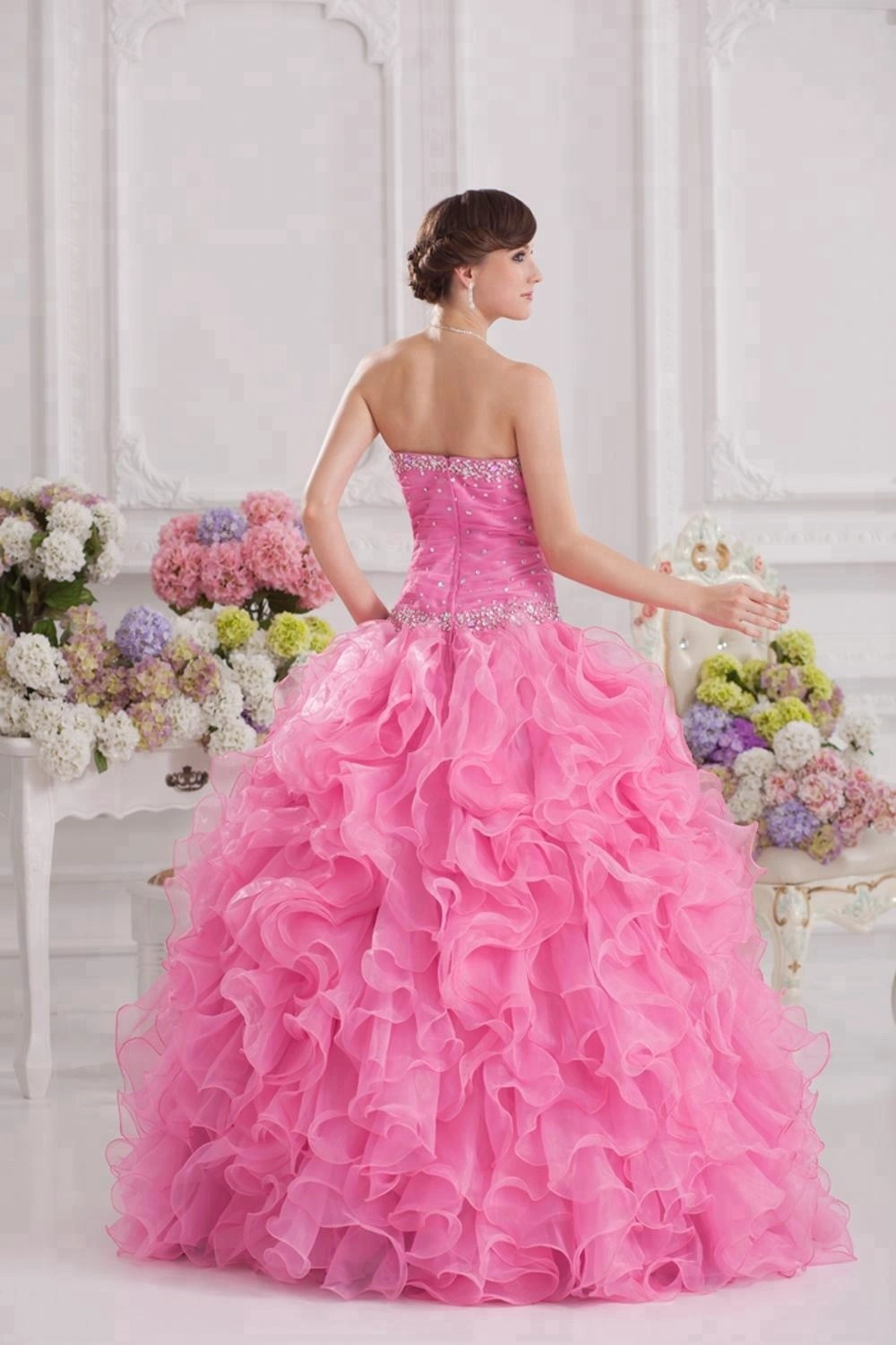 Heavy Beading Pink Ball Gown Quinceanera Prom Dress