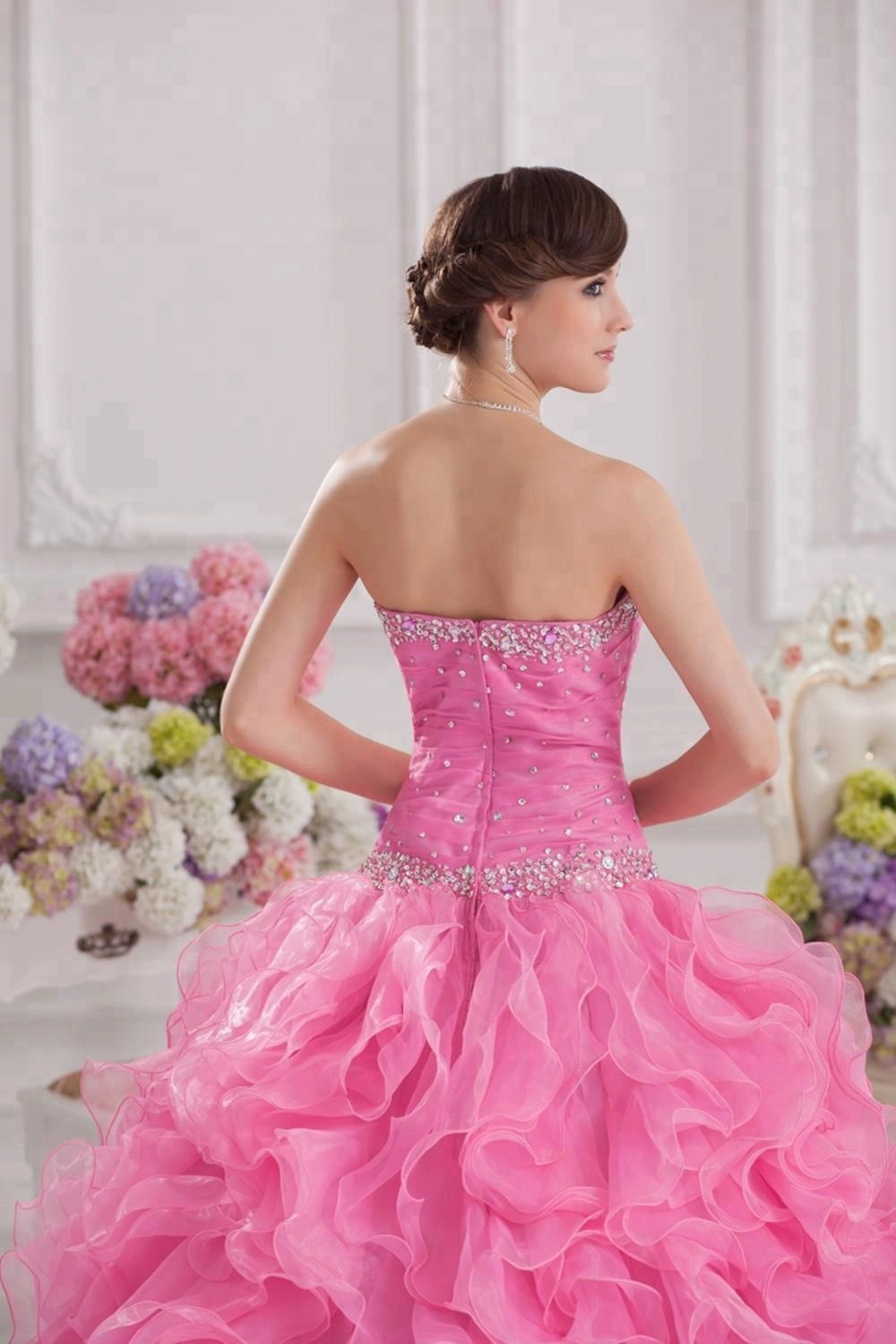 Heavy Beading Pink Ball Gown Quinceanera Prom Dress