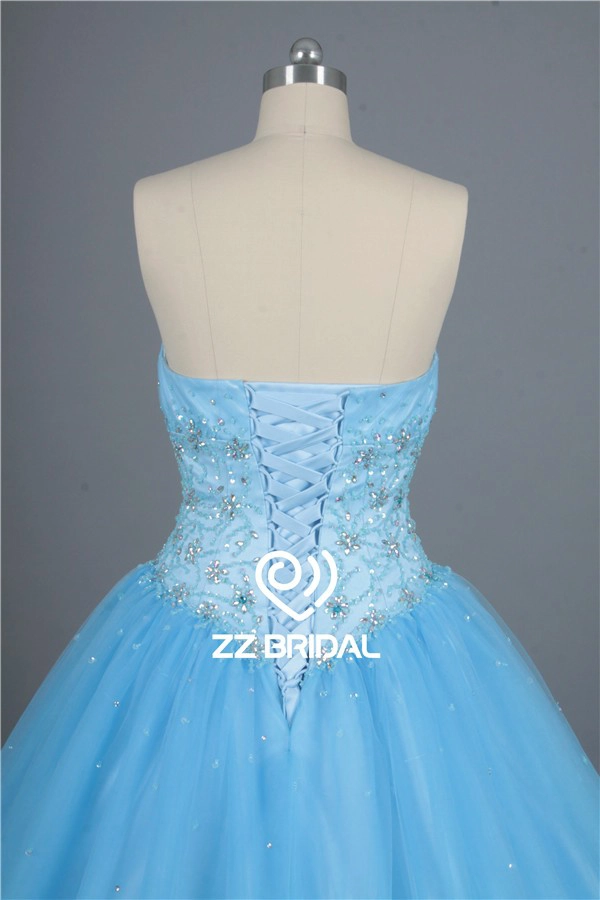 الراقية ثوب حزب الفتيات تكدرت الدانتيل متابعة مطرز الأزرق اللباس Quinceanera