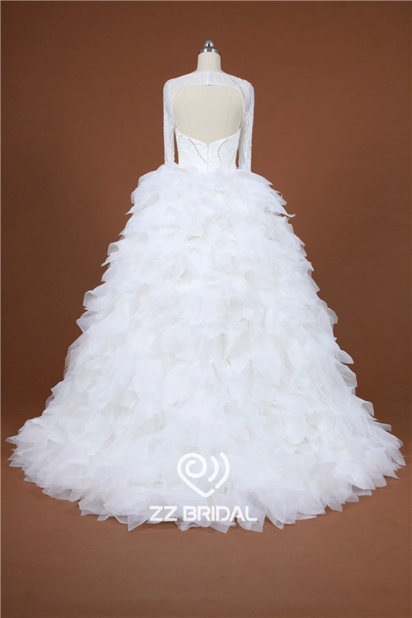 Lujoso de manga larga con cuentas de organza vestido de fiesta en capas fabricante vestido de novia
