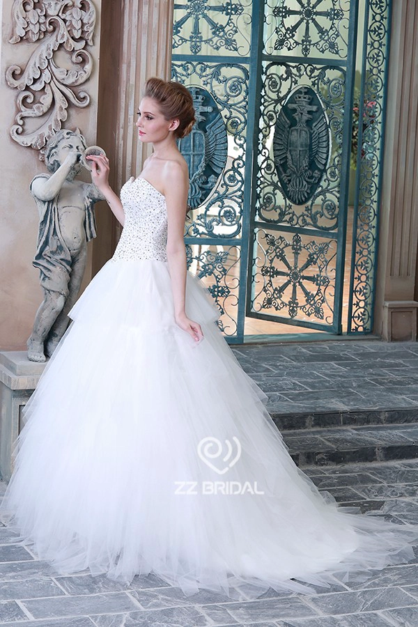 Luxe lieverd hals lovertjes tule gelaagde trouwjurk 2015 leverancier