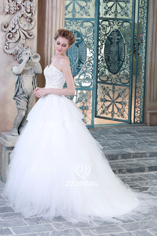 Luxe lieverd hals lovertjes tule gelaagde trouwjurk 2015 leverancier