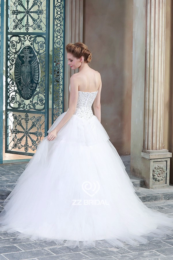 Luxe lieverd hals lovertjes tule gelaagde trouwjurk 2015 leverancier
