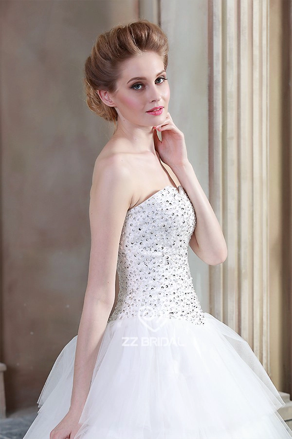 Luxe lieverd hals lovertjes tule gelaagde trouwjurk 2015 leverancier